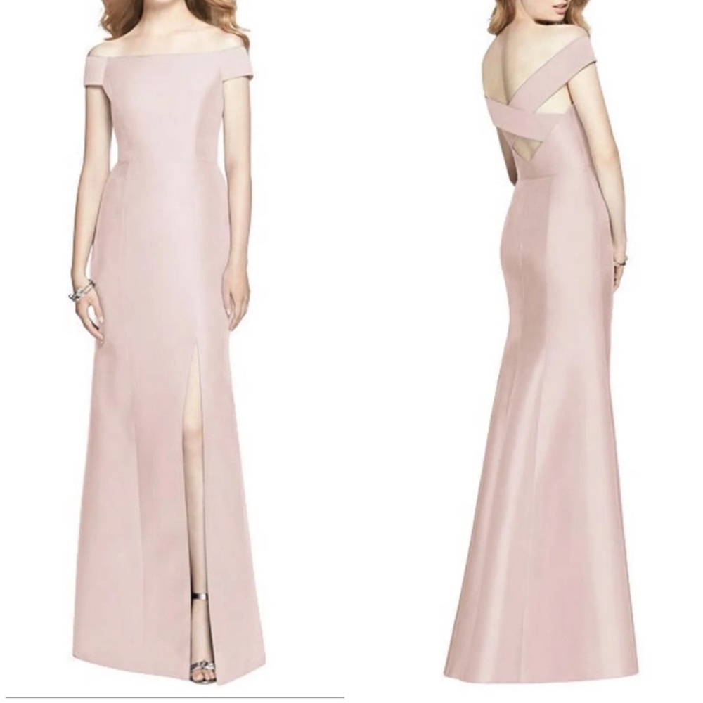 Alfred Sung D751 Off Shoulder Cross Back Satin Twill Gown Size 12 New Sample